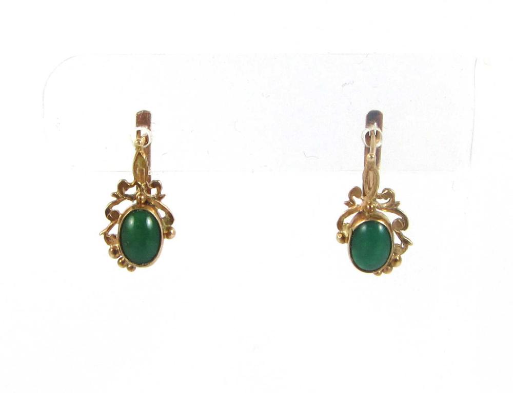 Appraisal: PAIR OF GREEN TURQUOISE AND YELLOW GOLD EARRINGS each k