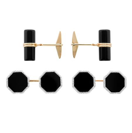 Appraisal: Two Pairs of Gold and Black Onyx Cufflinks Estimate -