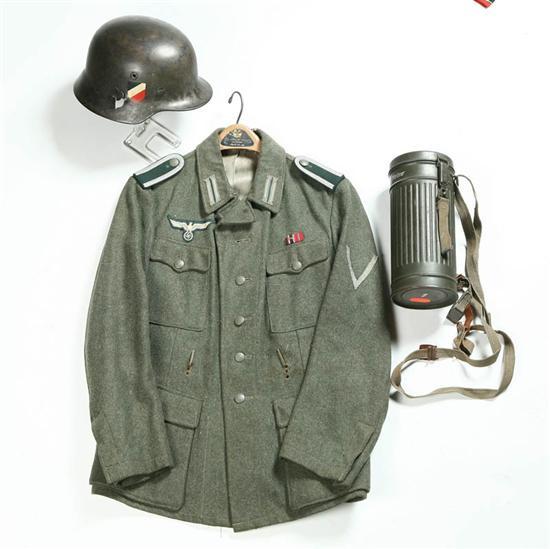 Appraisal: THREE NAZI ITEMS Includes a wool infantry jacket with Nazi