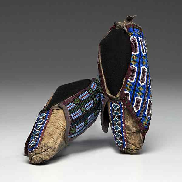 Appraisal: Mesquakie Beaded Hide Moccasins thread-sewn and beaded using a variety