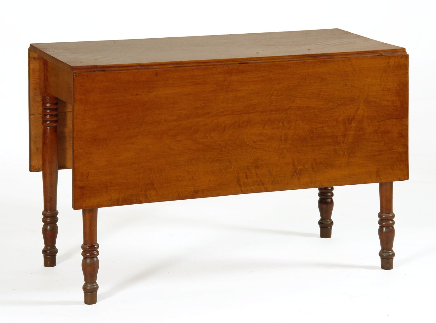 Appraisal: COUNTRY SHERATON DROP-LEAF TABLE In tiger maple with allover well-figured