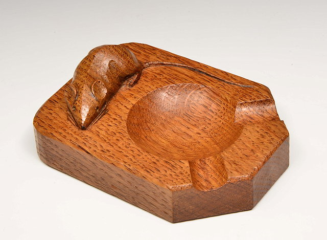 Appraisal: Robert Thompson British - of KilburnMouseman oak ashtraycarved with mouse