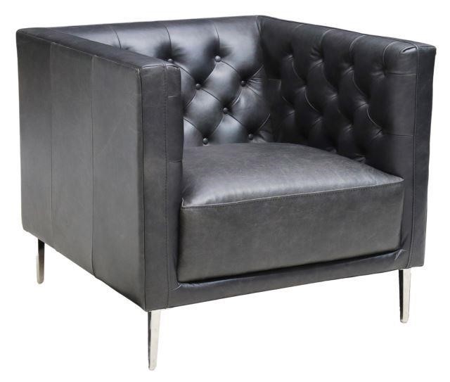 Appraisal: Contemporary CB Savile club chair st c black leather upholstery