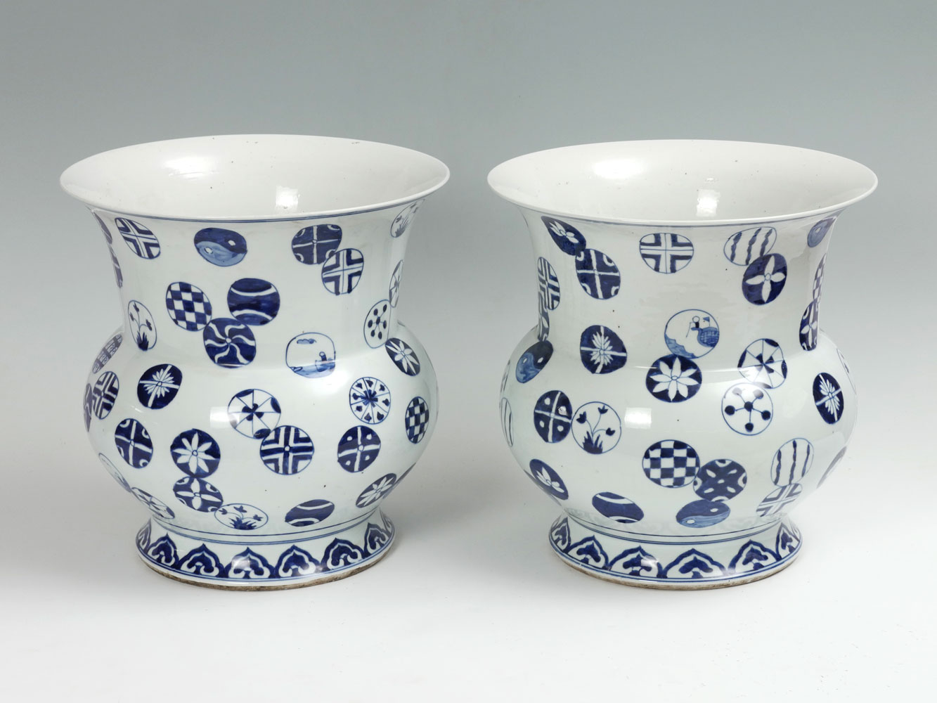 Appraisal: PAIR LARGE ORIENTAL BLUE WHITE VASES Pair of large flared