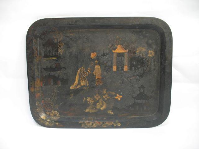 Appraisal: A REGENCY PAPIER MACHE TRAY of rectangular form with a