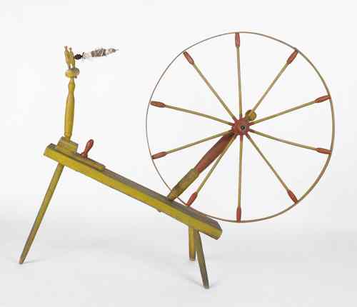 Appraisal: Large painted spinning wheel th c