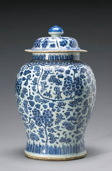 Appraisal: A large blue and white porcelain covered jar th Century