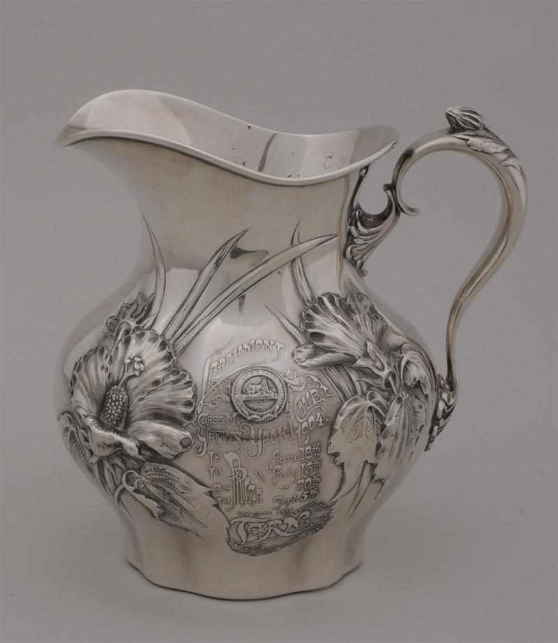 Appraisal: WHITING ART NOUVEAU SILVER PRESENTATION WATER PITCHER ''LARCHMONT YACHT CLUB