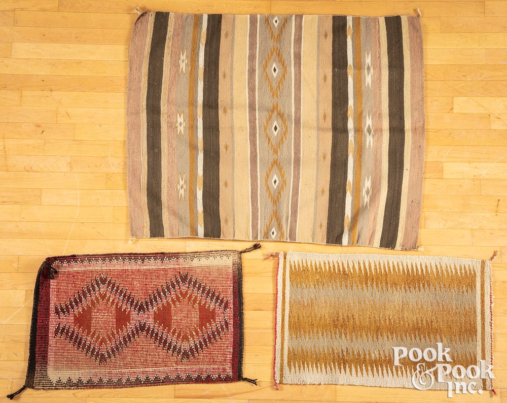 Appraisal: Three Navajo Indian weavings Three Navajo Indian weavings largest -