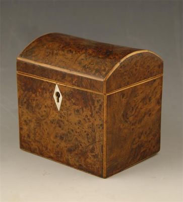 Appraisal: An early th century burr yew domed tea caddy with