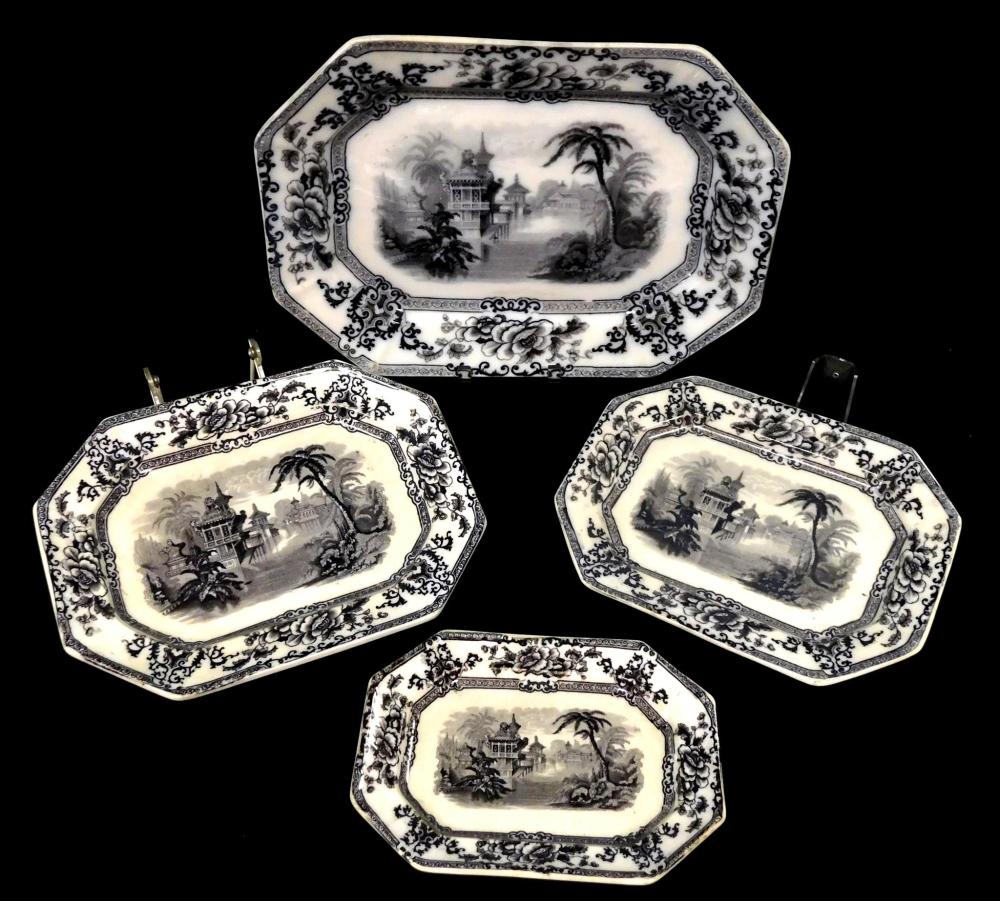 Appraisal: Davenport Cyprus pattern ironstone platters four pieces black and white