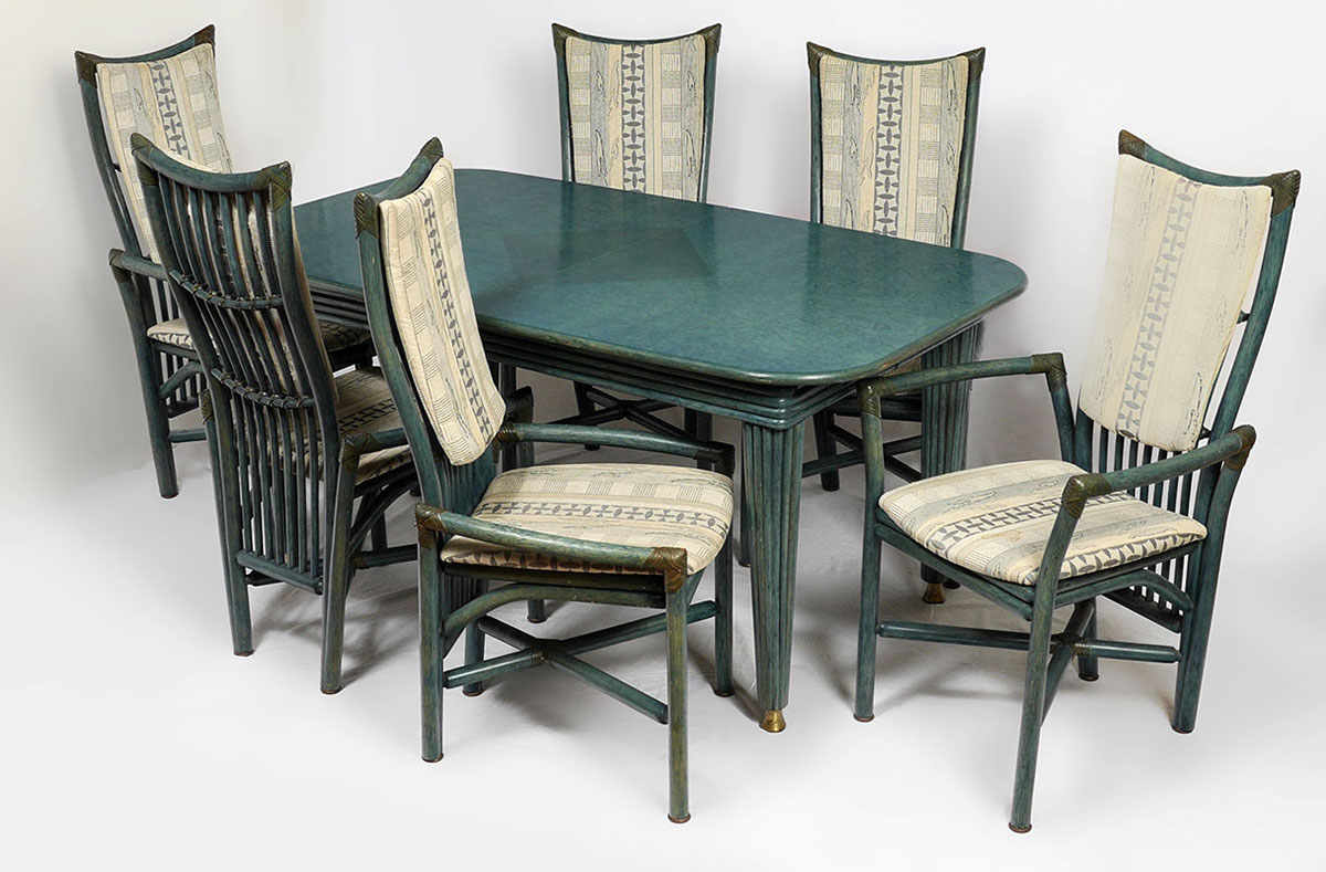 Appraisal: GERMAN FLECHT ATELIER SCHUTZ RATTAN DINING SET With a classic