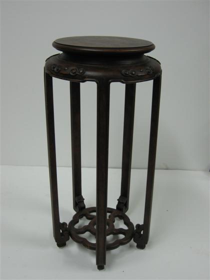 Appraisal: Chinese hardwood incense stand Of circular form beaded apron over