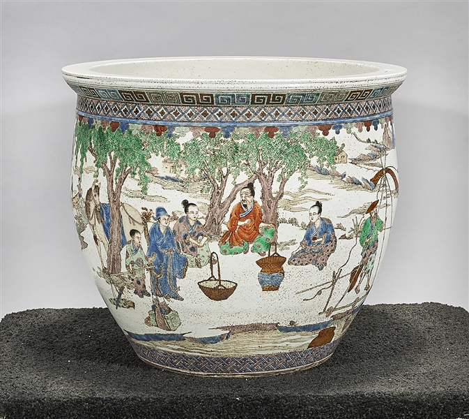 Appraisal: Chinese enameled porcelain jardiniere depicting multiple figures in a landscape