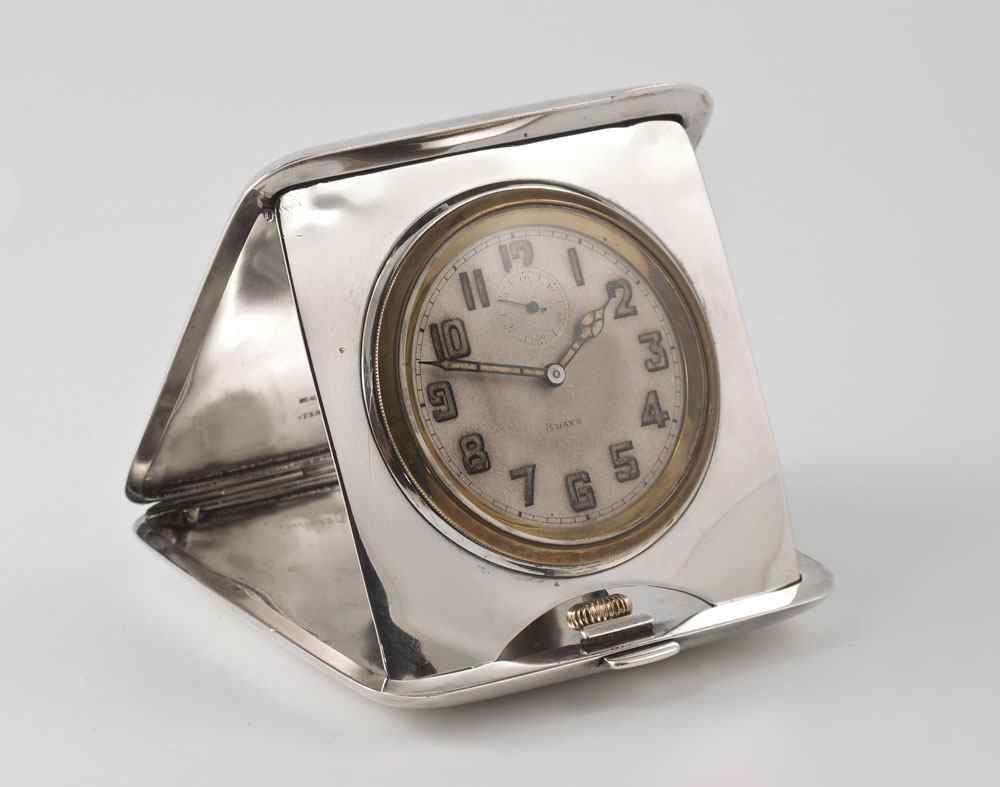 Appraisal: BLACK STARR FROST STERLING TRAVEL CLOCK Sterling case with engraved