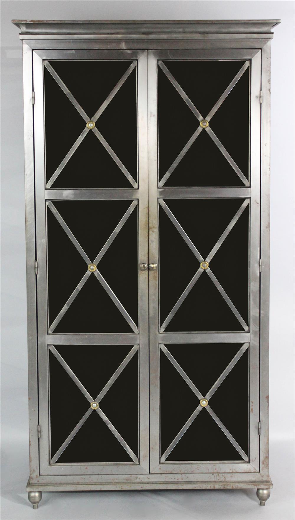 Appraisal: DIRECTOIRE STYLE BRUSHED STEEL ARMOIRE molded flat cornice above mirrored