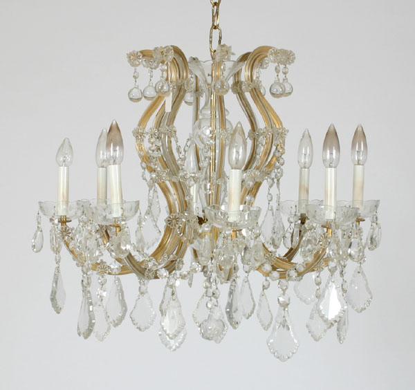 Appraisal: Hanging crystal -light chandelier Electric hanging chandelier with crystal ropes