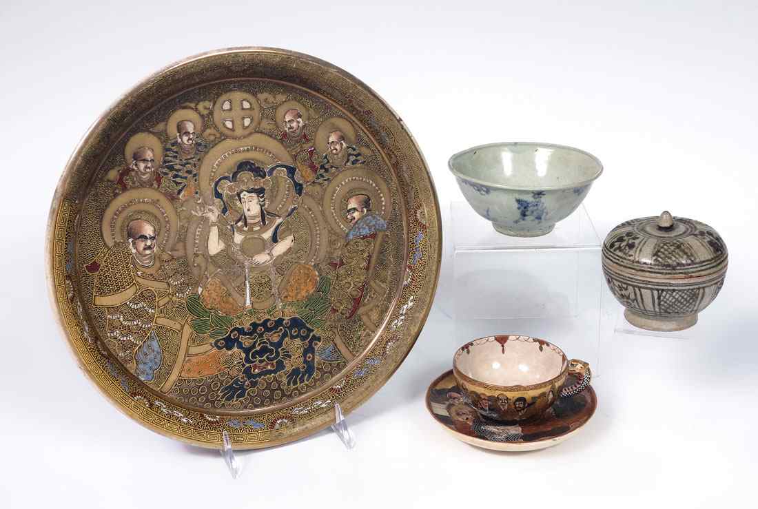 Appraisal: JAPANESE SATSUMA TRAY Round form depicting image of goddess and