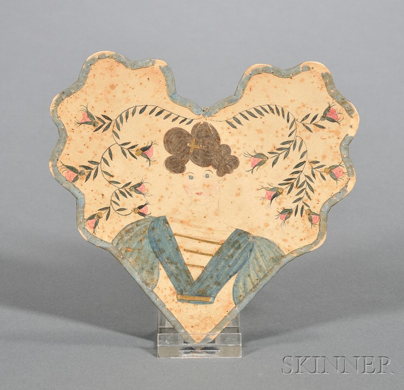 Appraisal: Early Valentine America th century heart-shaped cut cardboard valentine trimmed