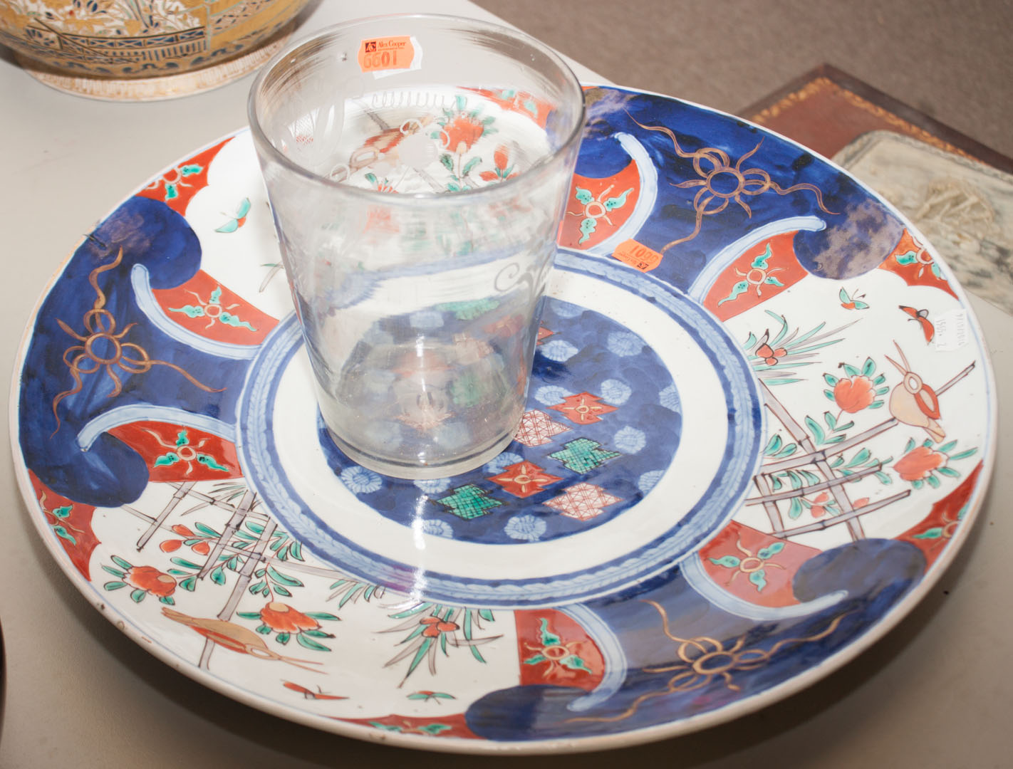 Appraisal: Oriental platter and etched large glass Undernumber