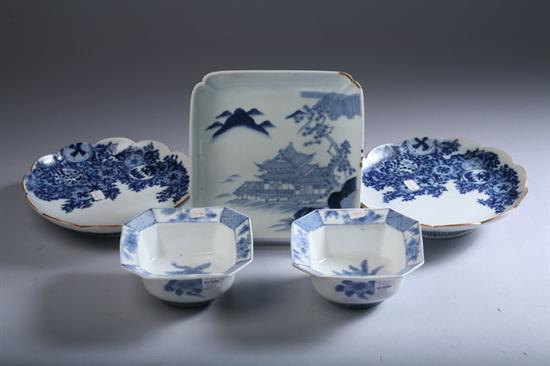 Appraisal: FIVE JAPANESE BLUE AND WHITE PORCELAIN DISHES Pair of nabeshima