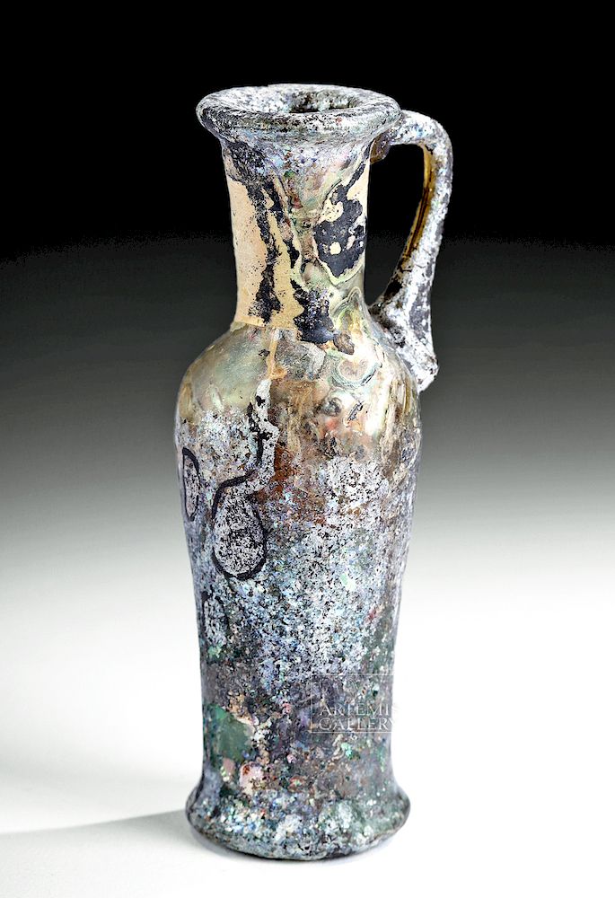 Appraisal: Elegant Roman Glass Bottle w Handle Roman Imperial Period ca