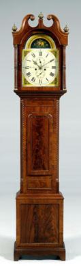 Appraisal: Sheraton mahogany tall case clock hood with broken arch pediment