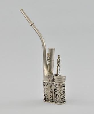 Appraisal: A Chinese Silver Metal Opium Pipe With a long curving