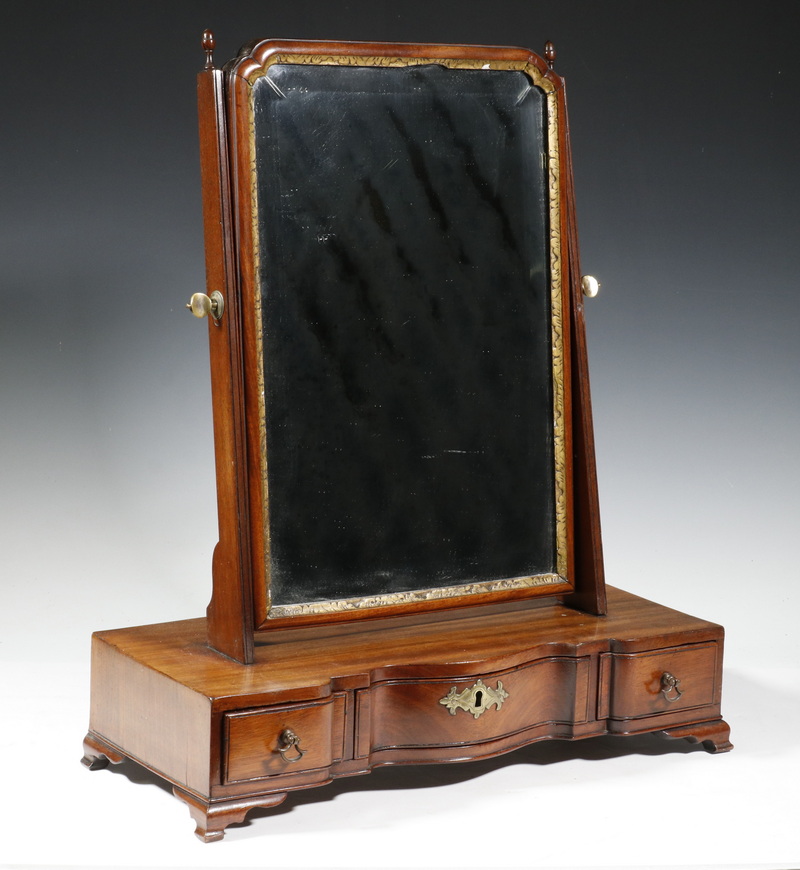 Appraisal: TH C ENGLISH GENT'S TABLETOP SHAVING MIRROR Chippendale Mahogany Standing