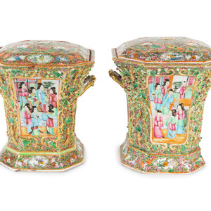 Appraisal: A Pair of Chinese Famille Rose Porcelain Bough Pots EARLY