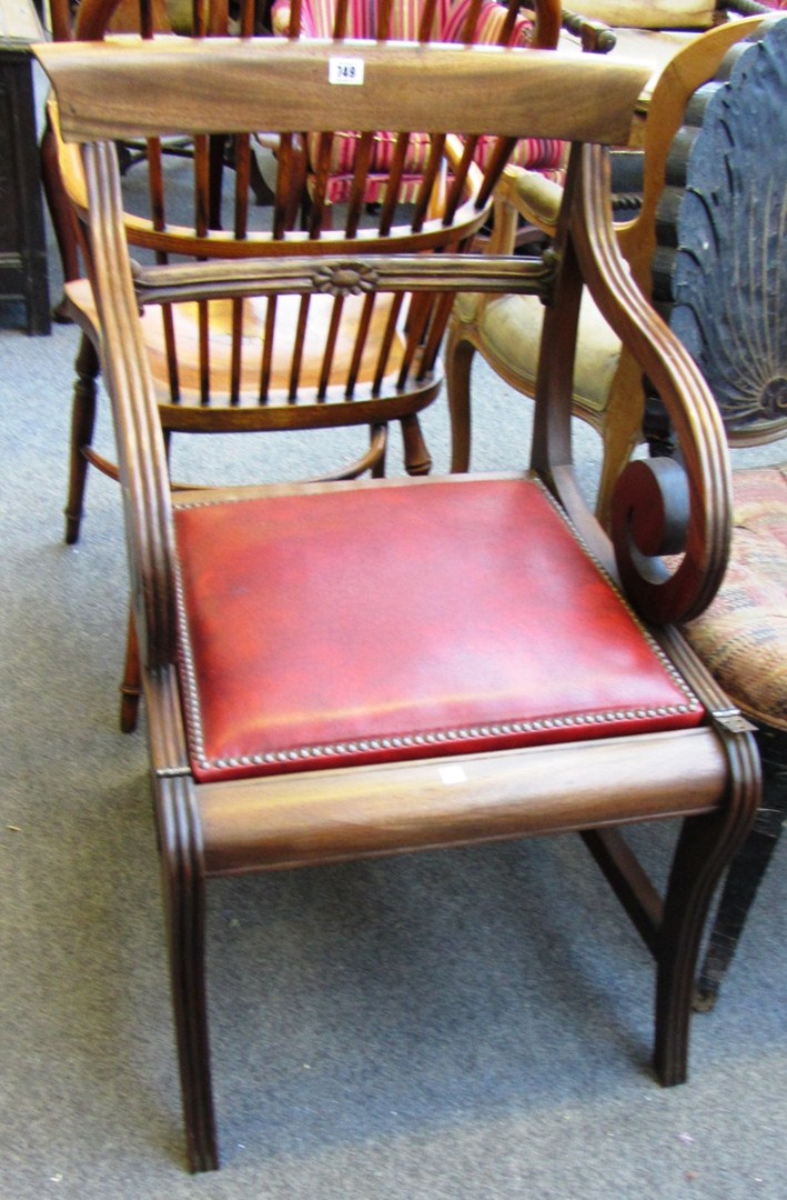 Appraisal: A Regency style hardwood metamorphic carver chair library steps on