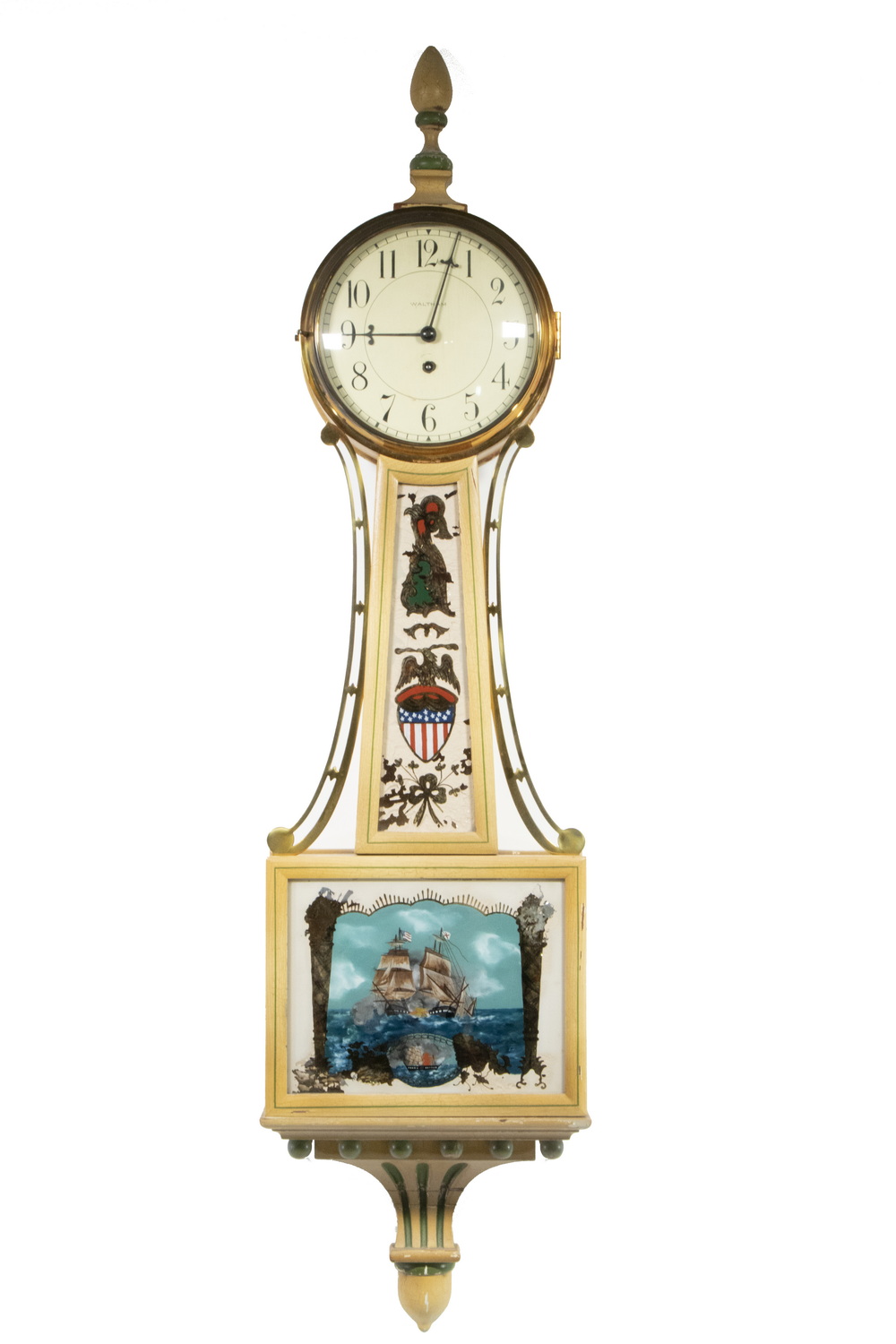 Appraisal: WALTHAM BANJO CLOCK Circa Painted Wall Clock by Waltham -day