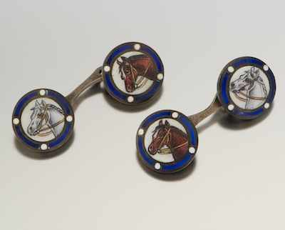 Appraisal: A Pair of German Silver and Enamel Horse Cufflinks silver