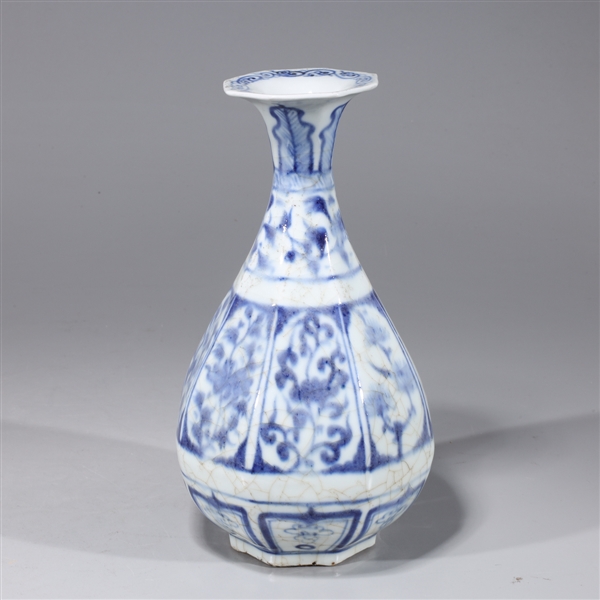 Appraisal: Chinese blue and white faceted porcelain vase overall good condition