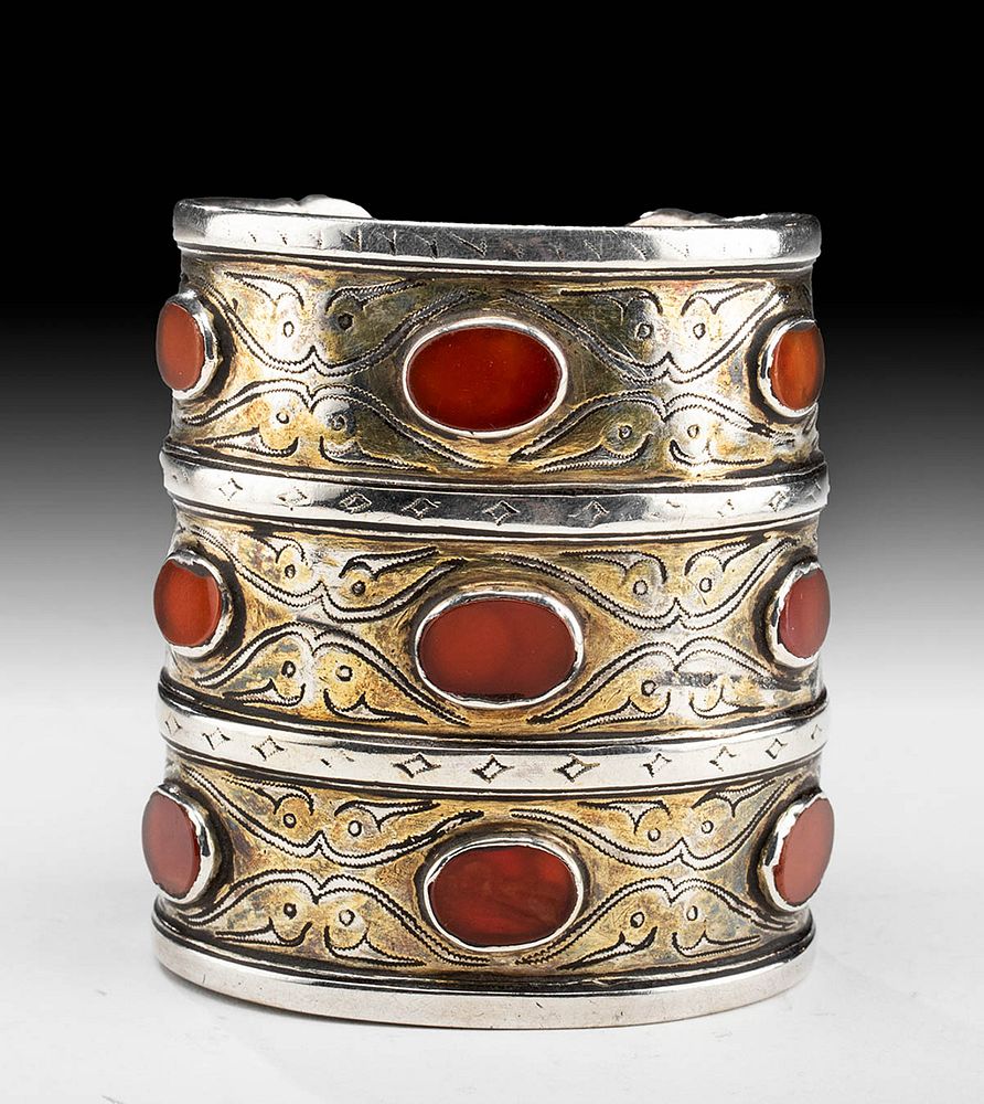 Appraisal: th C Turkoman Silver Bracelet w Carnelian Central Asia Turkmenistan