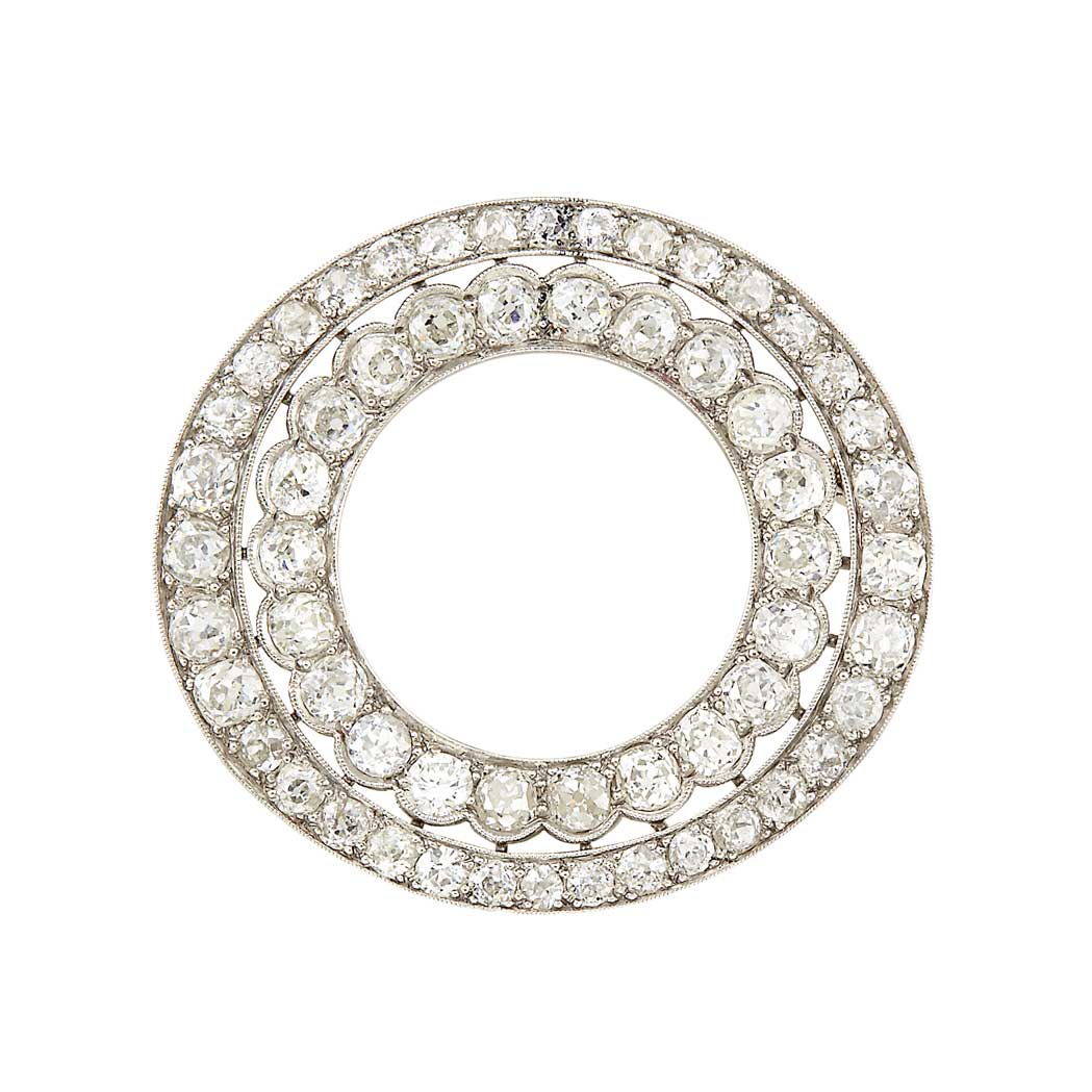 Appraisal: Platinum and Diamond Circle Pin old-mine cut diamonds ap cts