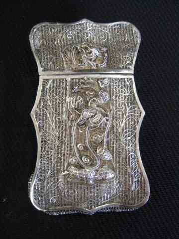 Appraisal: Sterling Silver Card Case elaborate filagree with raised floral ''