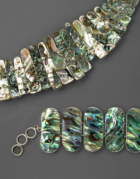 Appraisal: Abalone Shell Bracelet and Necklace The bracelet composed of polished