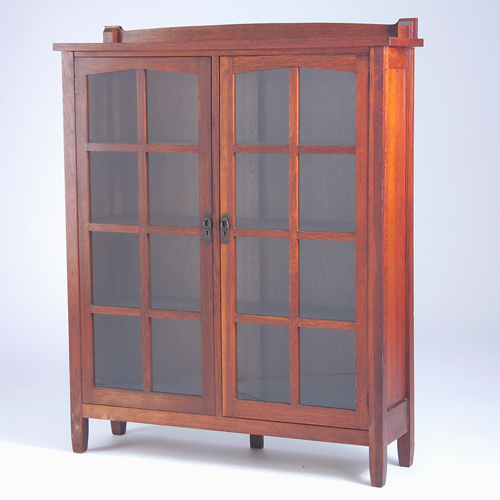 Appraisal: LIFETIME attribution Two-door bookcase with angled top muntins three adjustable