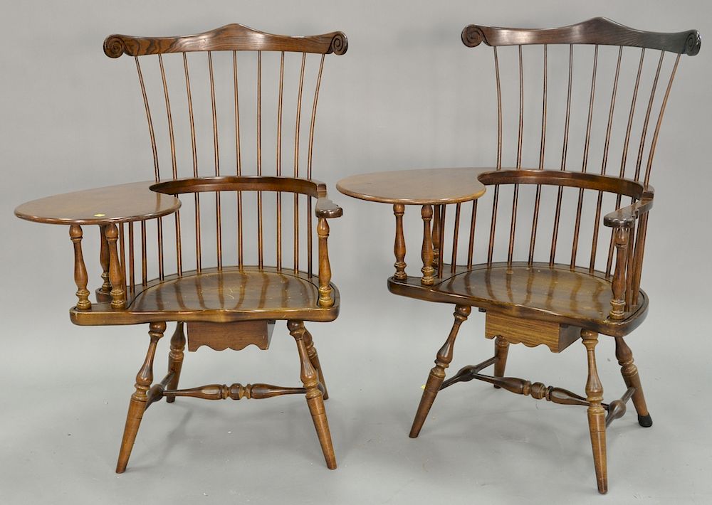 Appraisal: Pair of Frederick Duckloe Bros writing arm Windsor chairs Pair