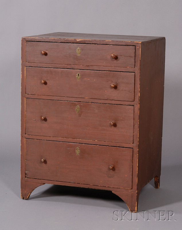 Appraisal: Red-painted Pine Chest of Four Drawers New Hampshire early th