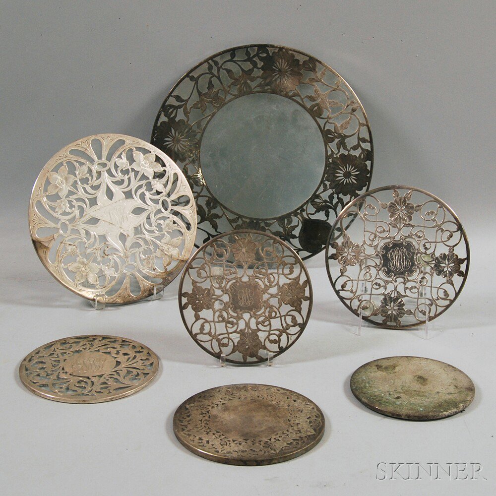 Appraisal: Six Graduated Sterling Silver Overlay Colorless Glass Trivets makers include