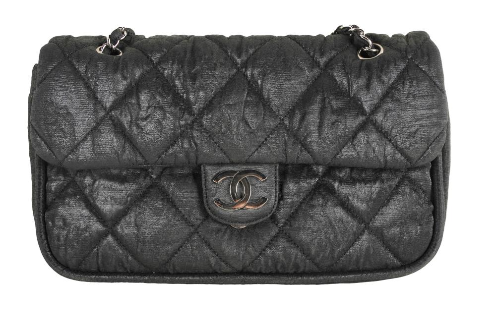 Appraisal: CHANEL BLACK FABRIC HANDBAGwith interior label Chanel Made in Italy