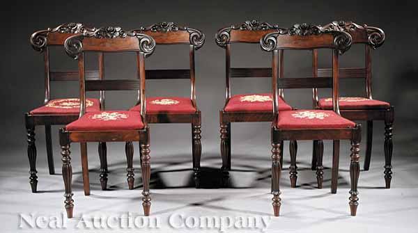 Appraisal: A Group of Six Antique American Classical Carved Mahogany Dining