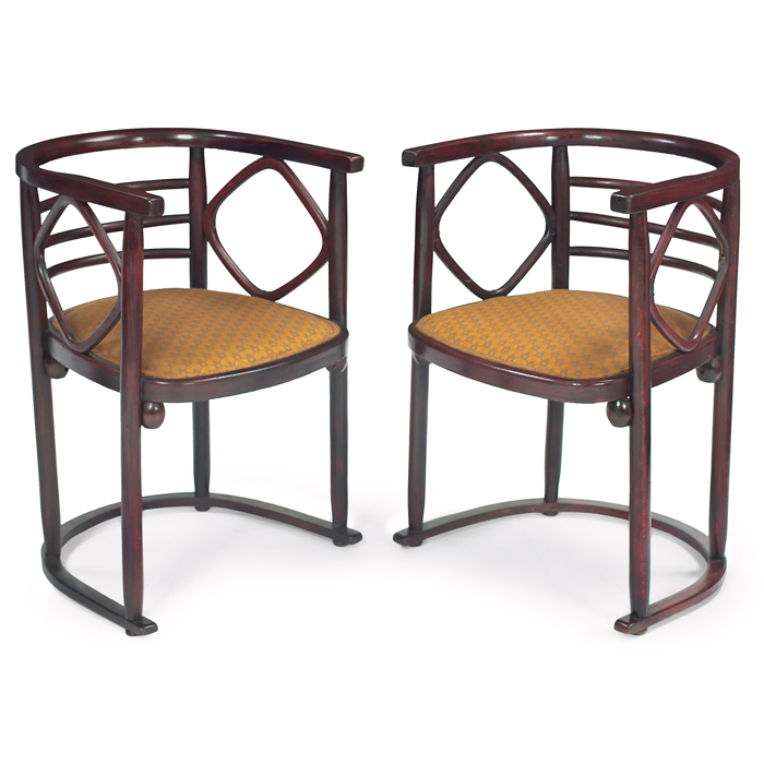 Appraisal: Josef Hoffmann armchairs pair bentwood form with three horizontal slats