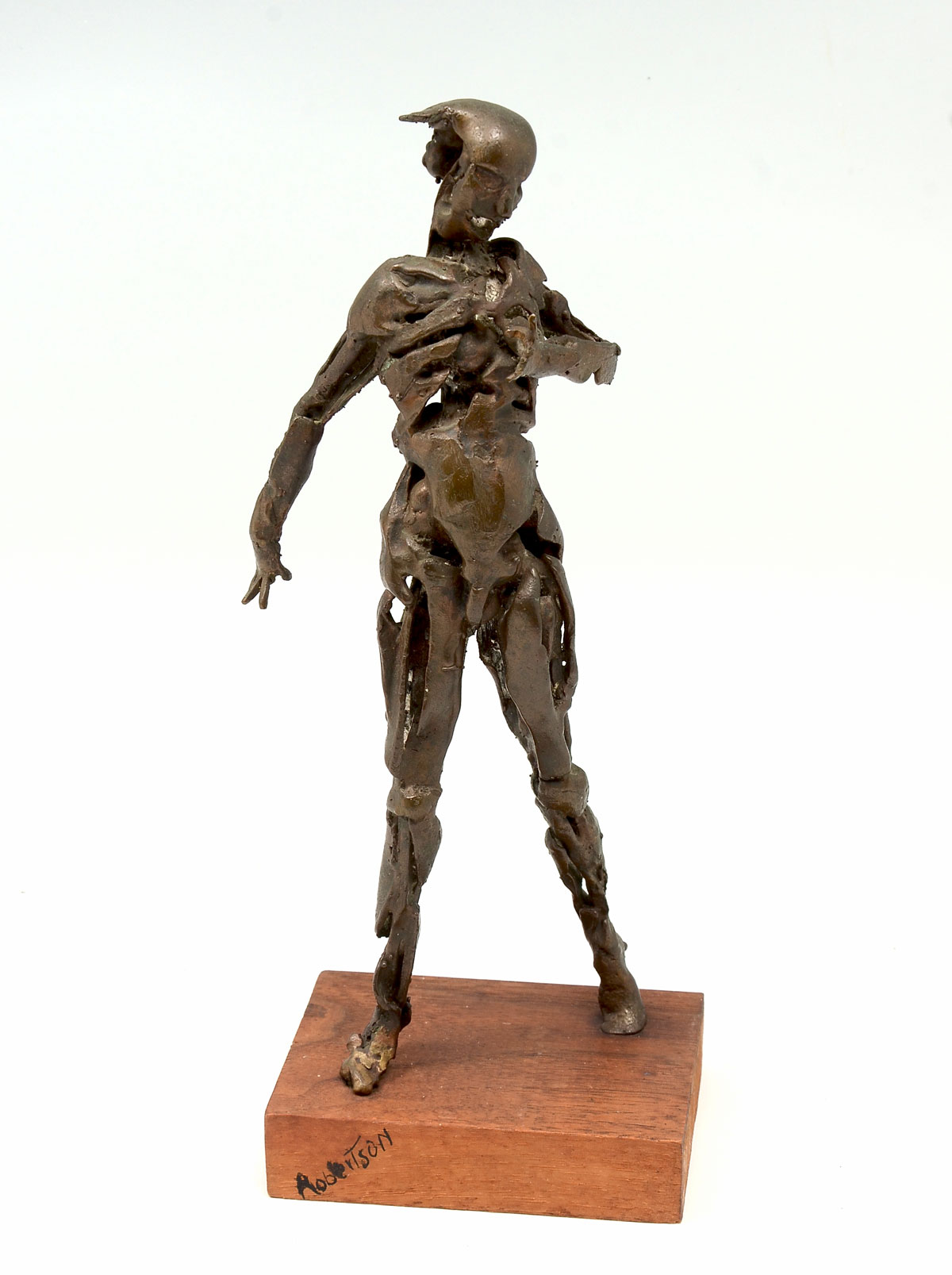 Appraisal: ROBERTSON FUTURIST BRONZE HUMANOID SCULPTURE '' h signed on Wooden