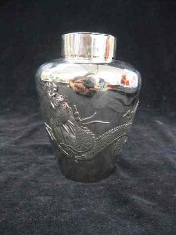 Appraisal: Chinese Silver Tea Caddy elaborate dragon decor signed '' tall