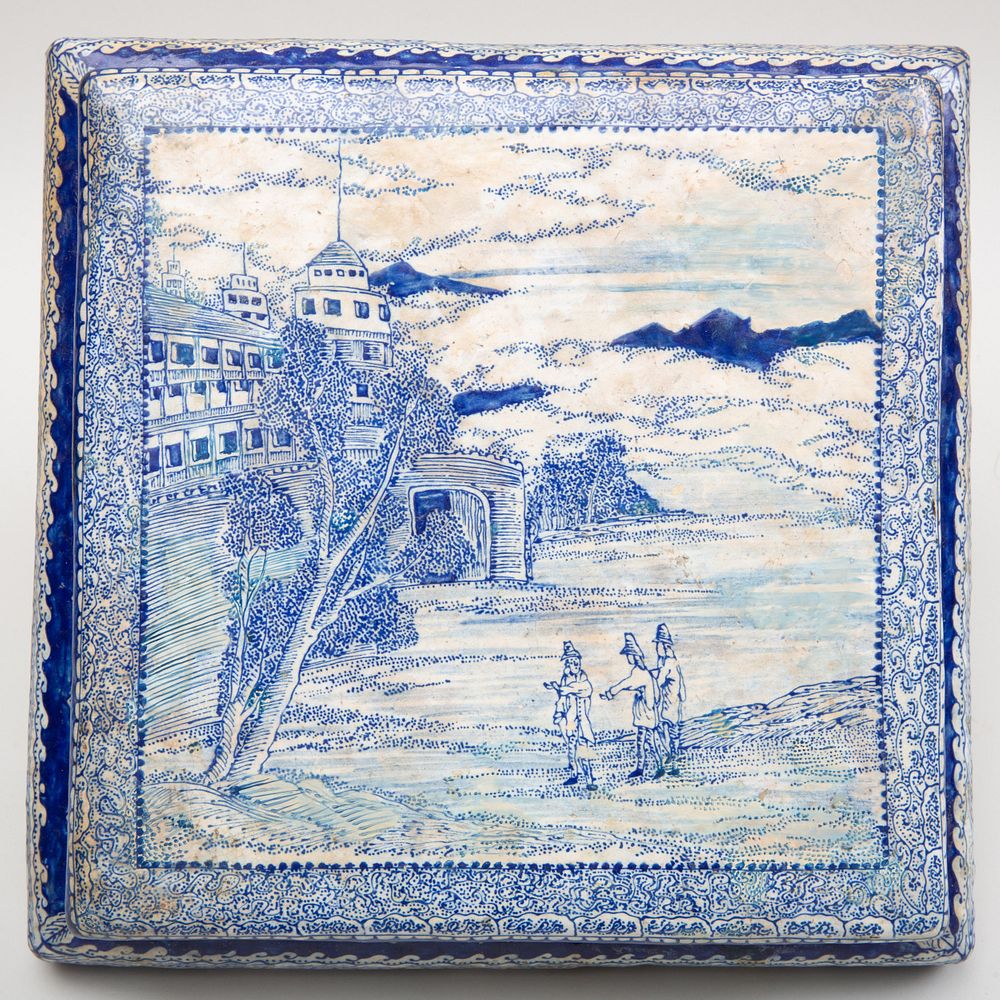 Appraisal: Continental Faience Blue and White Decorated Tile x x in