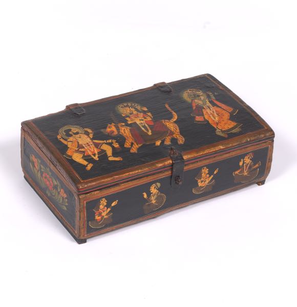 Appraisal: ANGLO-INDIAN MUGHAL PAINTED WOOD CASKET CA - x x Rectangular