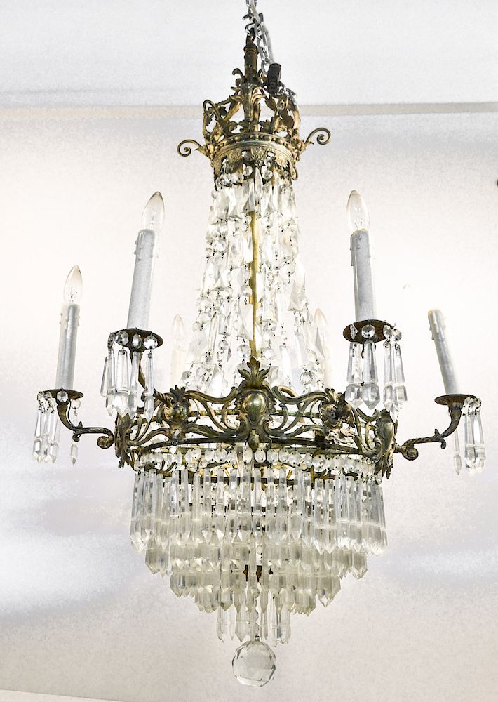 Appraisal: Empire Style Six Light Crystal Chandelier Empire style six-light bronze